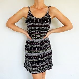 Bongo black neon tribal backless spaghetti strap shift dress size medium